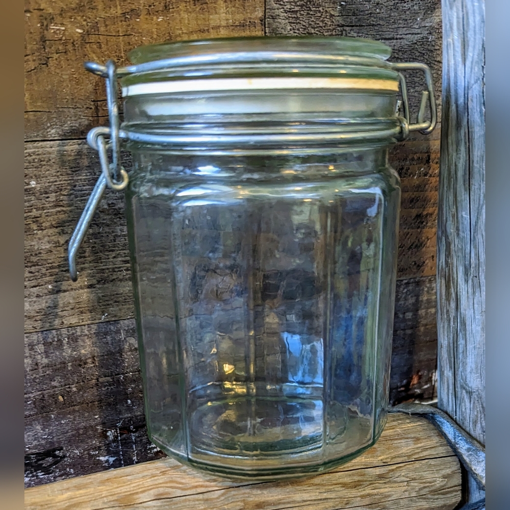 Vintage Glass Jar With Lid And Wire Clamp